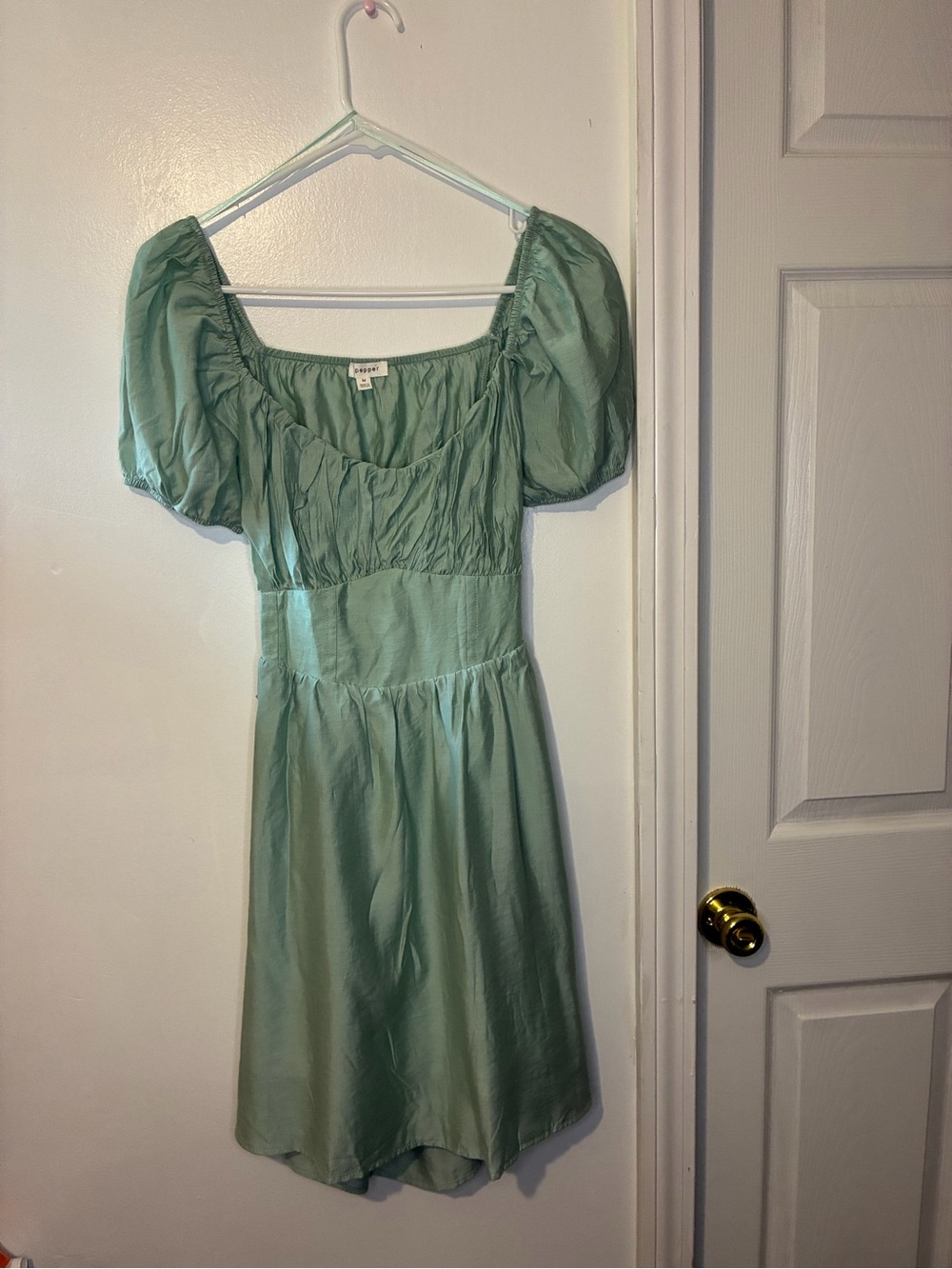 Blu Pepper Mint Puff-Sleeve Mini Dress